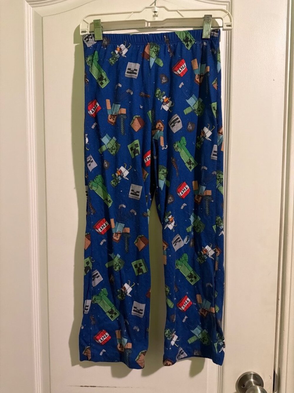 Minecraft Boys Blue Pajama Pants With Creeper & TNT Graphic Size 12 Flame-Resist